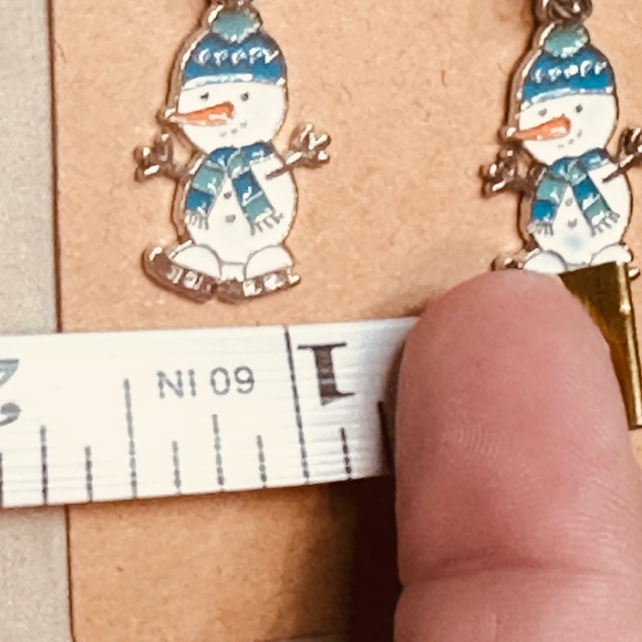 Stainless Steel Earring Hooks Snowmen Ice-Skating with Blue Accents Handmade - Picture 4 of 4